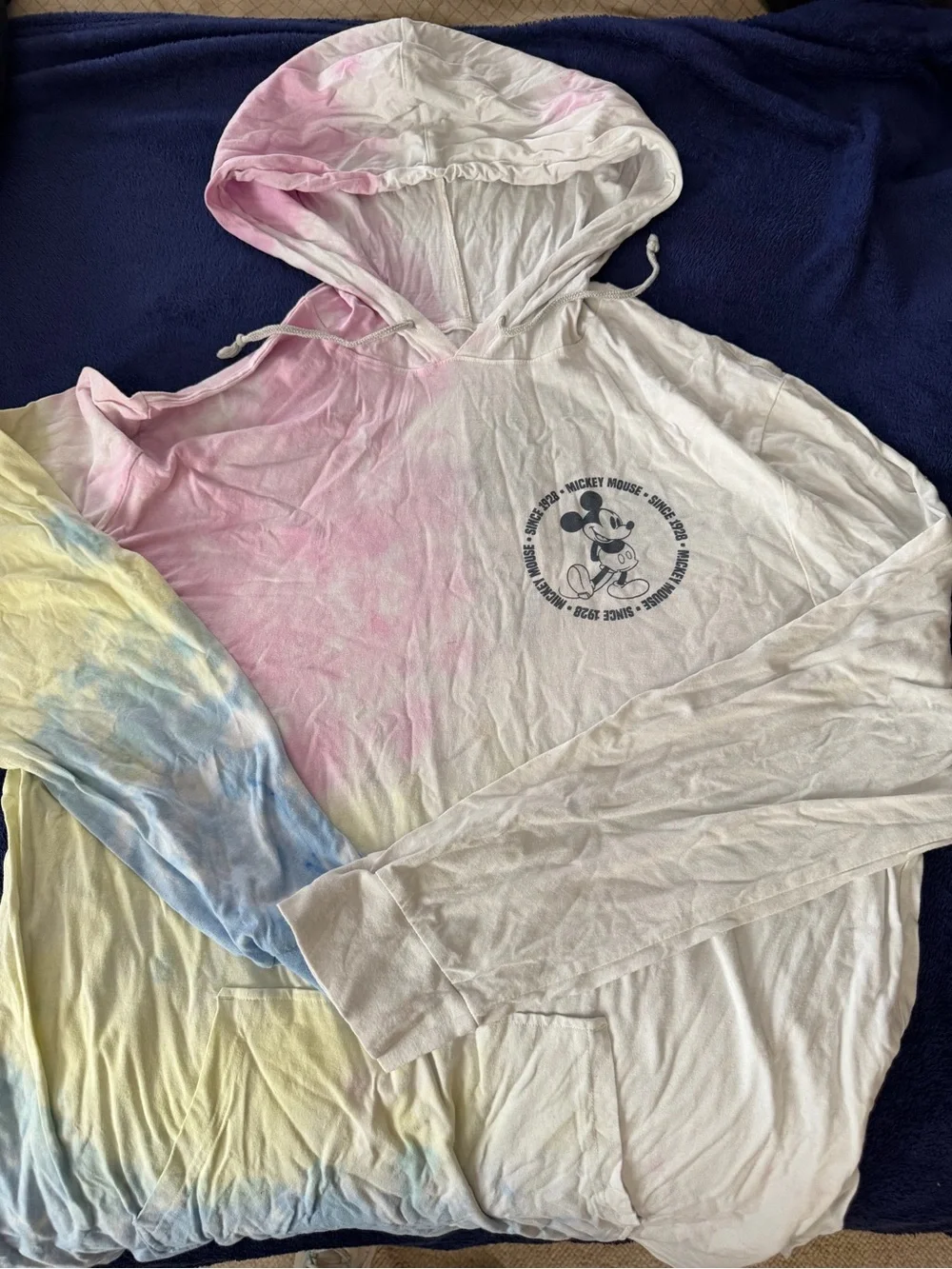 Mickey Mouse Tie-Dye Hoodie for Women - Pastel Pink, Blue & Yellow